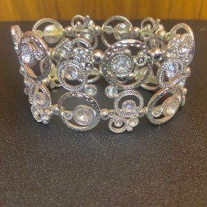 Crystal Bling Silvertone Stretch Bracelet